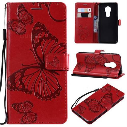 Embossing 3D Butterfly Leather Wallet Case for Motorola Moto G7 Power - Red