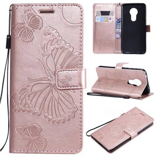 Embossing 3D Butterfly Leather Wallet Case for Motorola Moto G7 Power - Rose Gold