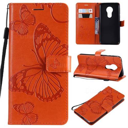 Embossing 3D Butterfly Leather Wallet Case for Motorola Moto G7 Power - Orange