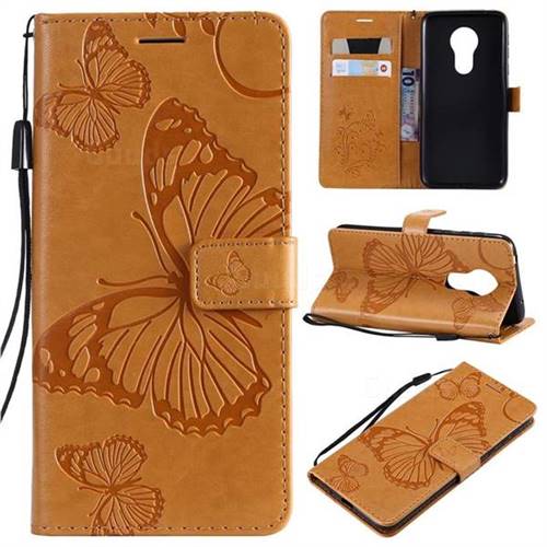 Embossing 3D Butterfly Leather Wallet Case for Motorola Moto G7 Power - Yellow