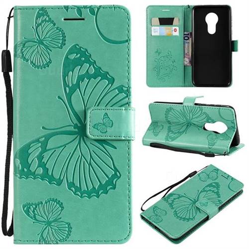 Embossing 3D Butterfly Leather Wallet Case for Motorola Moto G7 Power - Green