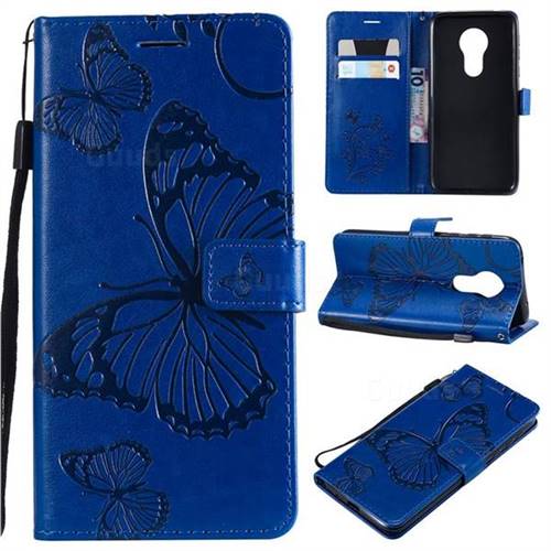 Embossing 3D Butterfly Leather Wallet Case for Motorola Moto G7 Power - Blue