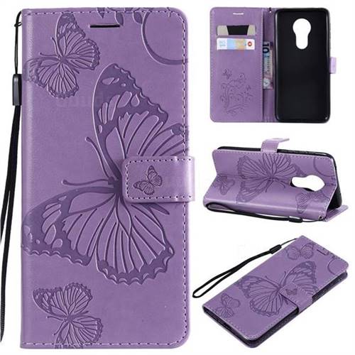 Embossing 3D Butterfly Leather Wallet Case for Motorola Moto G7 Power - Purple