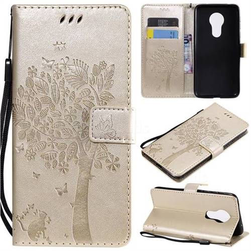 Embossing Butterfly Tree Leather Wallet Case for Motorola Moto G7 Power - Champagne