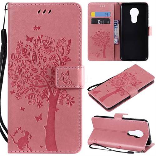 Embossing Butterfly Tree Leather Wallet Case for Motorola Moto G7 Power - Pink