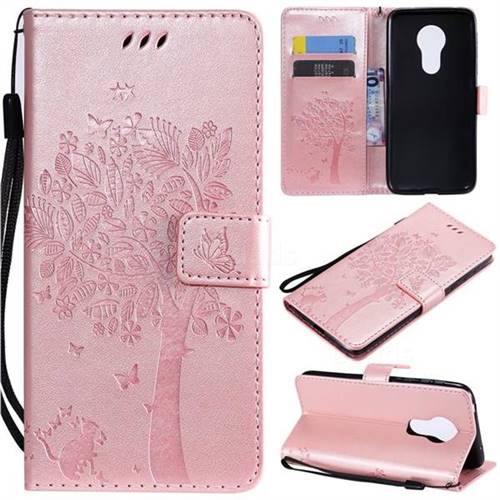 Embossing Butterfly Tree Leather Wallet Case for Motorola Moto G7 Power - Rose Pink