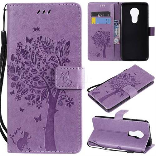 Embossing Butterfly Tree Leather Wallet Case for Motorola Moto G7 Power - Violet