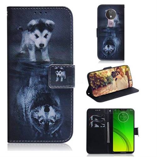 Wolf and Dog PU Leather Wallet Case for Motorola Moto G7 Power