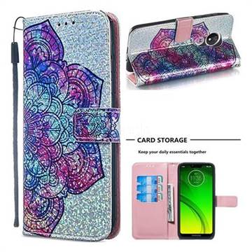 Glutinous Flower Sequins Painted Leather Wallet Case for Motorola Moto G7 Power