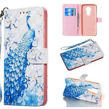 Blue Peacock 3D Painted Leather Wallet Phone Case for Motorola Moto G7 Power