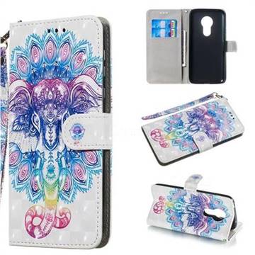 Colorful Elephant 3D Painted Leather Wallet Phone Case for Motorola Moto G7 Power