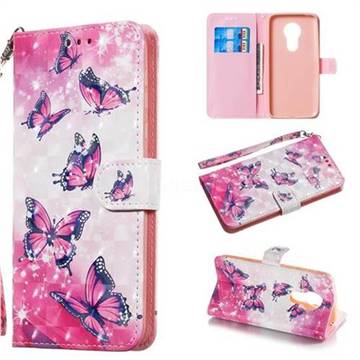 Pink Butterfly 3D Painted Leather Wallet Phone Case for Motorola Moto G7 Power
