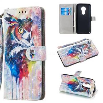 Watercolor Owl 3D Painted Leather Wallet Phone Case for Motorola Moto G7 Power
