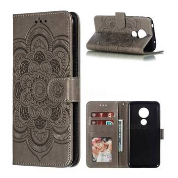 Intricate Embossing Datura Solar Leather Wallet Case for Motorola Moto G7 Power - Gray