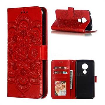 Intricate Embossing Datura Solar Leather Wallet Case for Motorola Moto G7 Power - Red