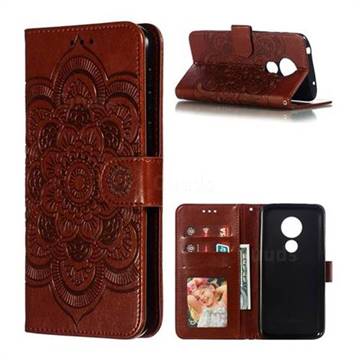 Intricate Embossing Datura Solar Leather Wallet Case for Motorola Moto G7 Power - Brown