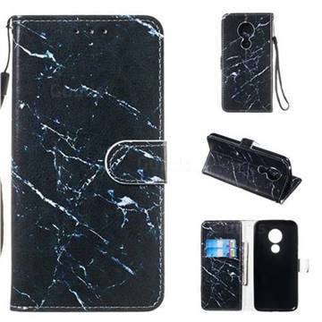 Black Marble Smooth Leather Phone Wallet Case for Motorola Moto G7 Power