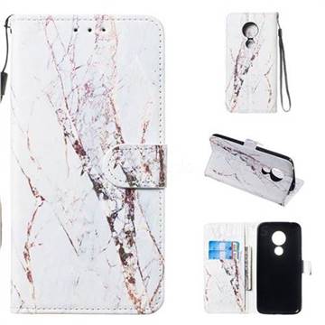 White Marble Smooth Leather Phone Wallet Case for Motorola Moto G7 Power