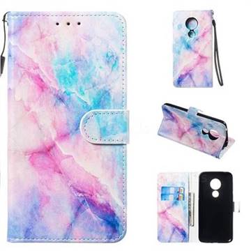 Blue Pink Marble Smooth Leather Phone Wallet Case for Motorola Moto G7 Power