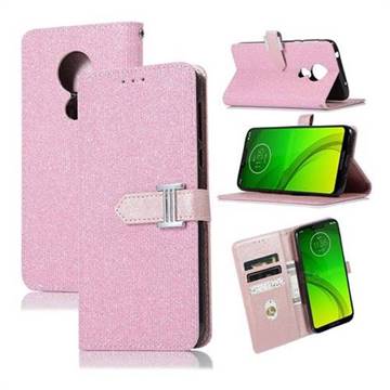 Fashion Glitter Metal Buckle Wallet Case for Motorola Moto G7 Power - Pink
