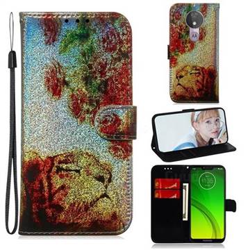 Tiger Rose Laser Shining Leather Wallet Phone Case for Motorola Moto G7 Power