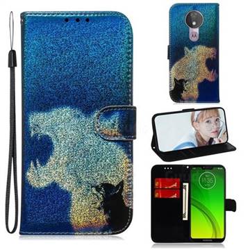 Cat and Leopard Laser Shining Leather Wallet Phone Case for Motorola Moto G7 Power