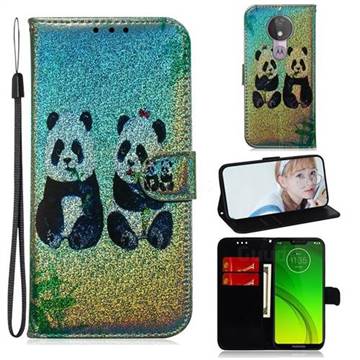 Two Pandas Laser Shining Leather Wallet Phone Case for Motorola Moto G7 Power