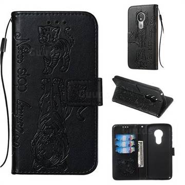 Embossing Tiger and Cat Leather Wallet Case for Motorola Moto G7 Power - Black