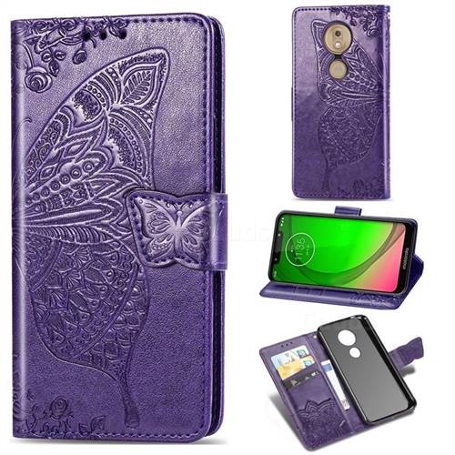 Embossing Mandala Flower Butterfly Leather Wallet Case for Motorola Moto G7 Power - Dark Purple