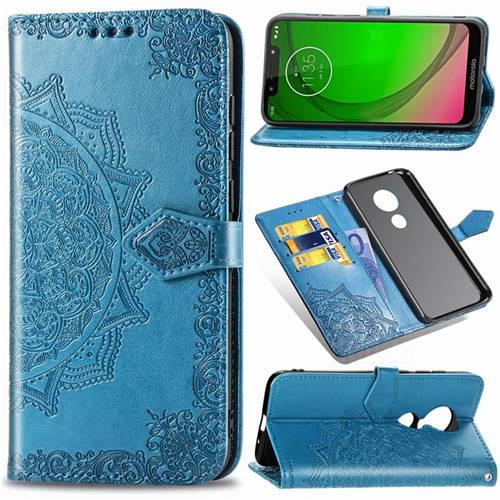 Embossing Imprint Mandala Flower Leather Wallet Case for Motorola Moto G7 Power - Blue
