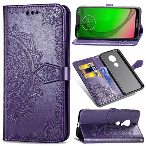 Embossing Imprint Mandala Flower Leather Wallet Case for Motorola Moto G7 Power - Purple
