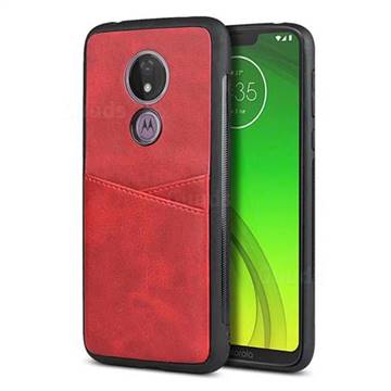 Simple Calf Card Slots Mobile Phone Back Cover for Motorola Moto G7 Power - Red