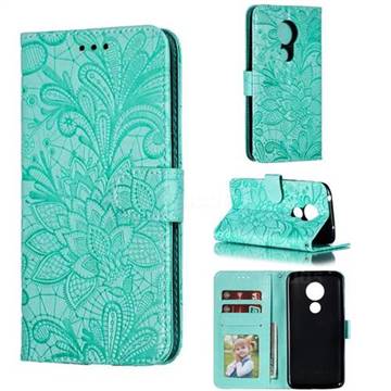 Intricate Embossing Lace Jasmine Flower Leather Wallet Case for Motorola Moto G7 Power - Green