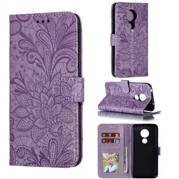 Intricate Embossing Lace Jasmine Flower Leather Wallet Case for Motorola Moto G7 Power - Purple