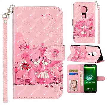 Pink Bear 3D Leather Phone Holster Wallet Case for Motorola Moto G7 Power