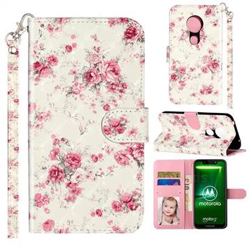 Rambler Rose Flower 3D Leather Phone Holster Wallet Case for Motorola Moto G7 Power