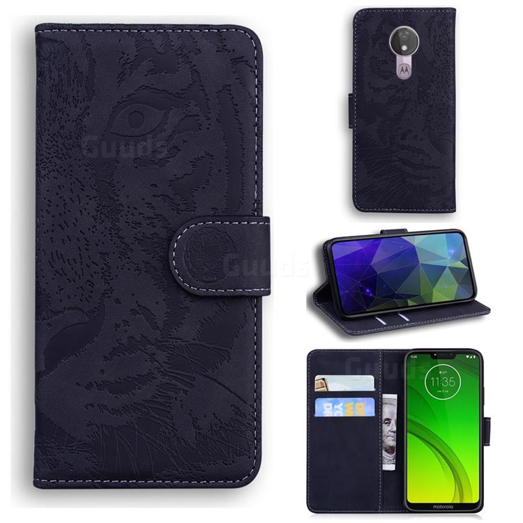 Intricate Embossing Tiger Face Leather Wallet Case for Motorola Moto G7 Power - Black