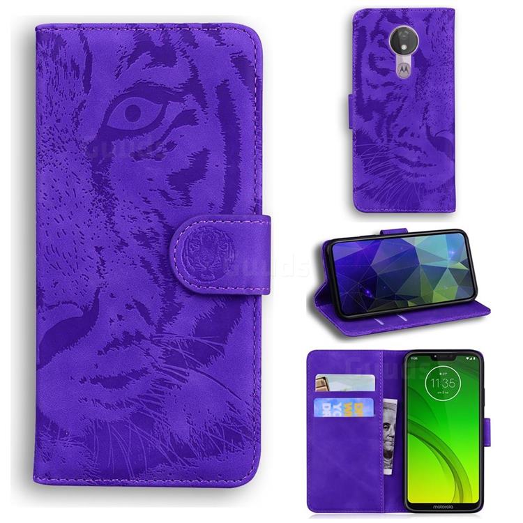 Intricate Embossing Tiger Face Leather Wallet Case for Motorola Moto G7 Power - Purple