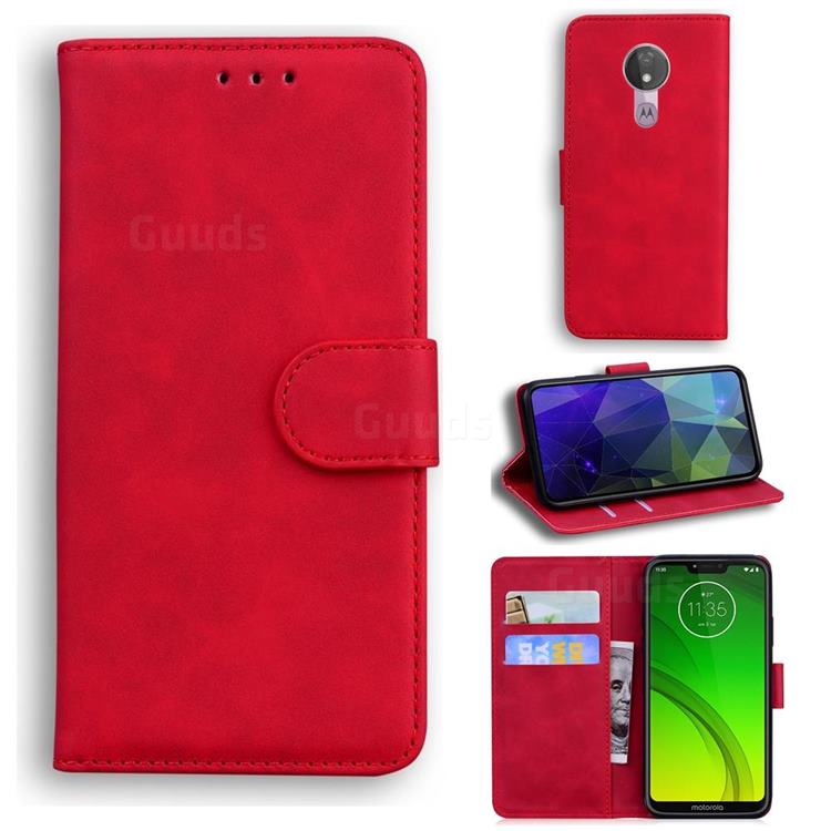 Retro Classic Skin Feel Leather Wallet Phone Case for Motorola Moto G7 Power - Red