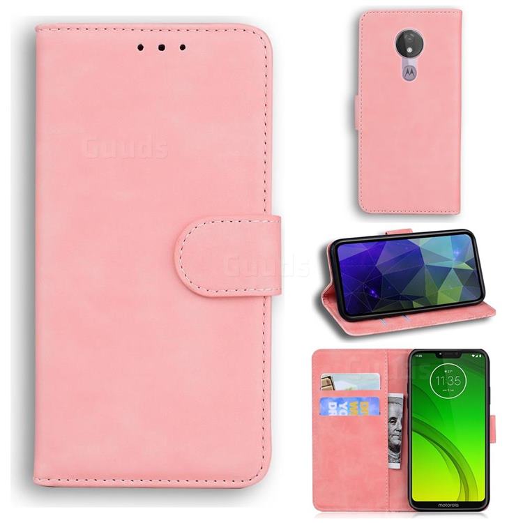 Retro Classic Skin Feel Leather Wallet Phone Case for Motorola Moto G7 Power - Pink
