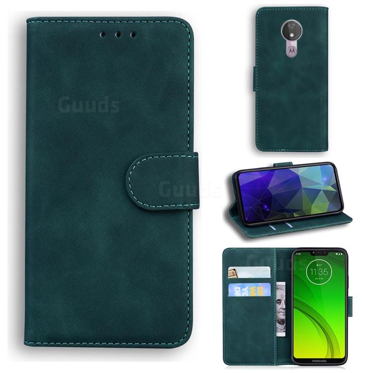 Retro Classic Skin Feel Leather Wallet Phone Case for Motorola Moto G7 Power - Green