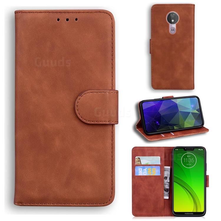 Retro Classic Skin Feel Leather Wallet Phone Case for Motorola Moto G7 Power - Brown
