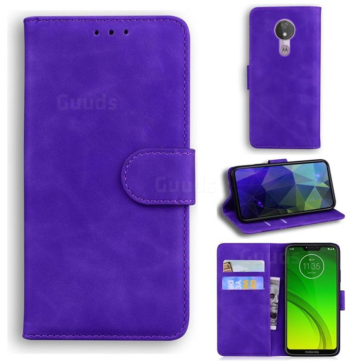 Retro Classic Skin Feel Leather Wallet Phone Case for Motorola Moto G7 Power - Purple