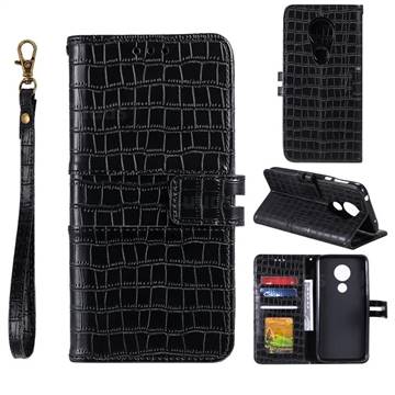 Luxury Crocodile Magnetic Leather Wallet Phone Case for Motorola Moto G7 Power - Black