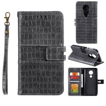 Luxury Crocodile Magnetic Leather Wallet Phone Case for Motorola Moto G7 Power - Gray