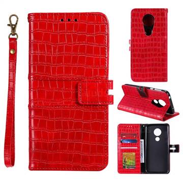 Luxury Crocodile Magnetic Leather Wallet Phone Case for Motorola Moto G7 Power - Red