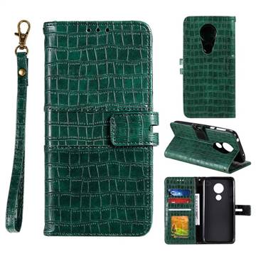 Luxury Crocodile Magnetic Leather Wallet Phone Case for Motorola Moto G7 Power - Green