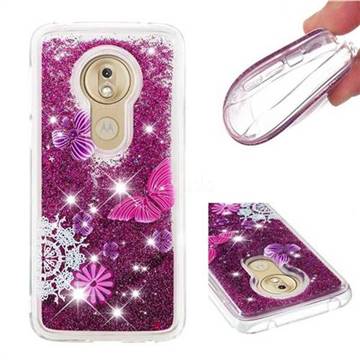Purple Flower Butterfly Dynamic Liquid Glitter Quicksand Soft TPU Case for Motorola Moto G7 Play