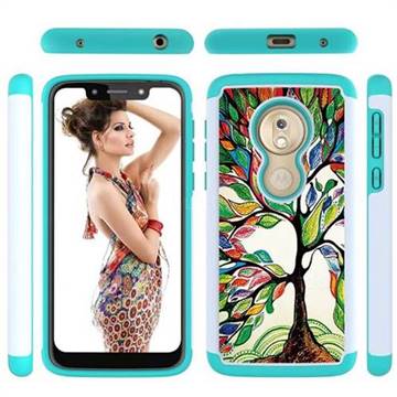 Multicolored Tree Shock Absorbing Hybrid Defender Rugged Phone Case Cover for Motorola Moto G7 Play