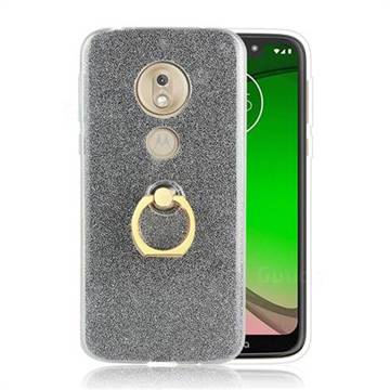 Luxury Soft TPU Glitter Back Ring Cover with 360 Rotate Finger Holder Buckle for Motorola Moto G7 Play - Black